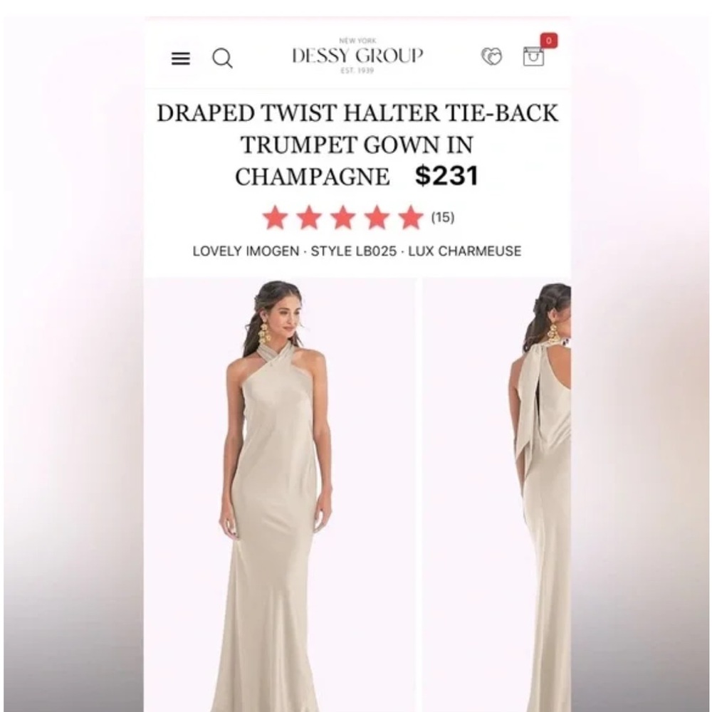 Draped Twist Halter Tie-Back Trumpet Dress from Dessy Group (Lovely) Champagne